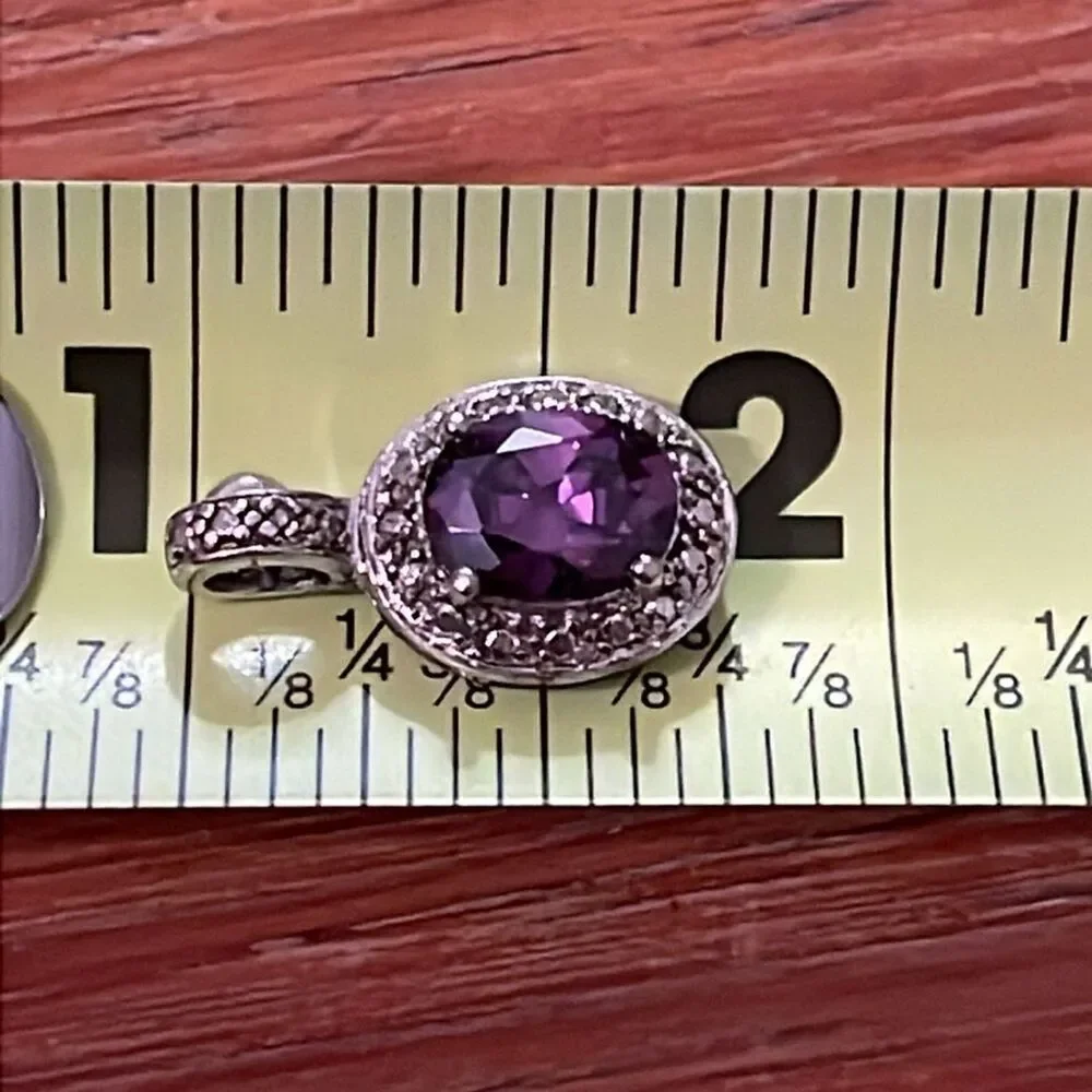 Sterling Silver Amethyst Tear Drop Pendant Marked 925 WM CZ